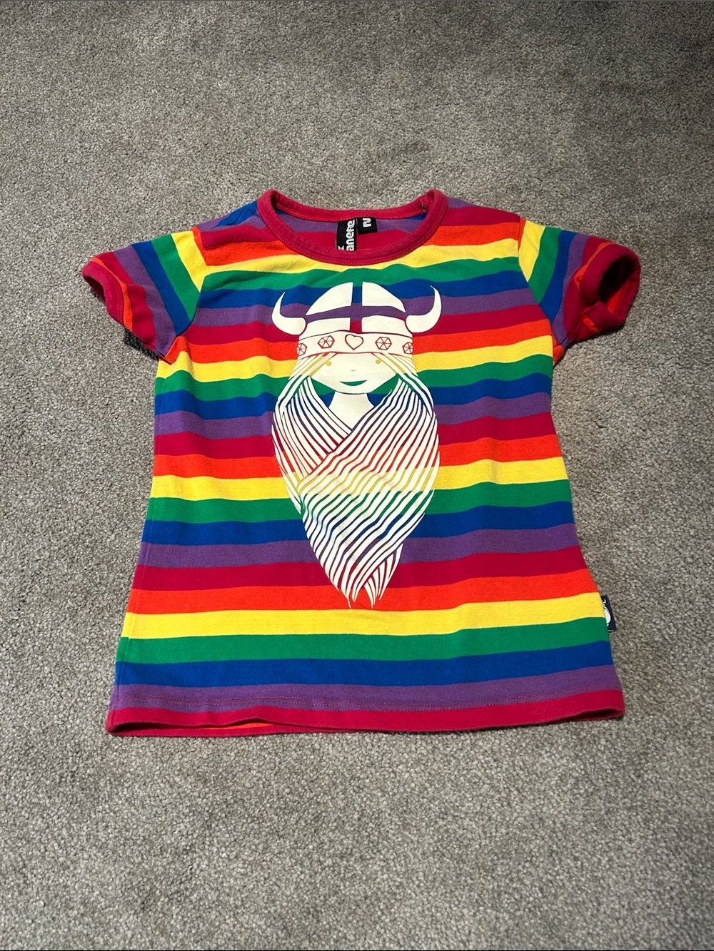 Kids Rainbow Stripe Viking Graphic Tee - Colorful Short Sleeve